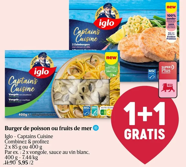 Offre: Burger de poisson ou fruits de mer