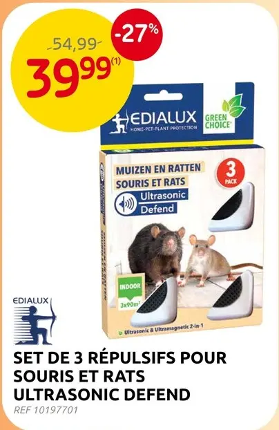 Offre: Edialux Répulsifs pour souris et rats Ultrasonic Defend