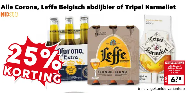 Aanbieding: Alle Corona, Leffe Belgisch abdijbier of Tripel Karmeliet