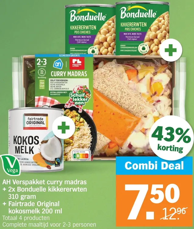 Aanbieding: Verspakket curry madras + 2x kikkererwten + kokosmelk