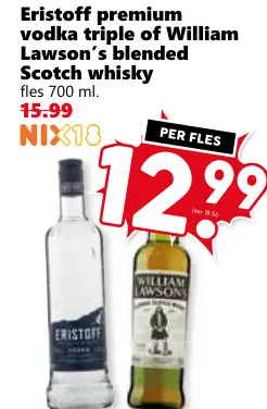 Aanbieding: Eristoff premium vodka triple of William Lawson's blended Scotch whisky