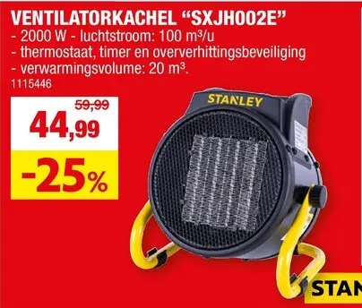 Promotie: Stanley PTC elektrische ventilatorkachel 2000W
