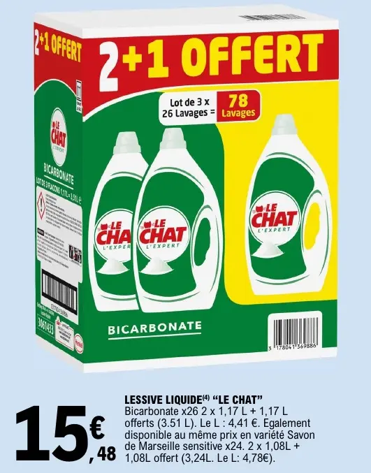 Promotie: LESSIVE LIQUIDE "LE CHAT" Bicarbonate
