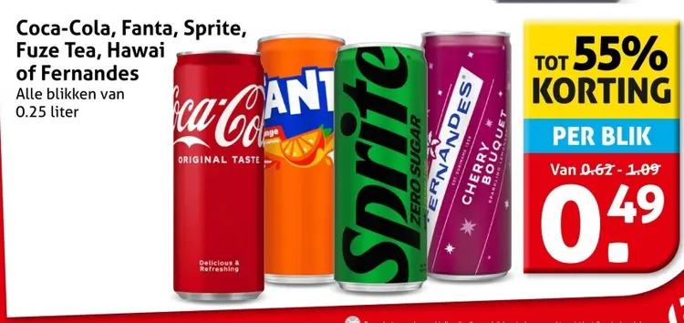 Aanbieding: Coca-Cola, Fanta, Sprite, Fuze Tea, Hawai of Fernandes