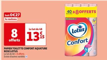 Offre: PAPIER TOILETTE CONFORT AQUATUBE ROSE LOTUS