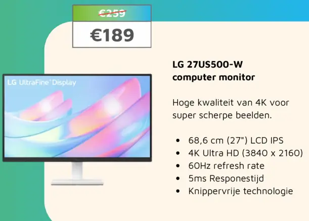 Aanbieding: LG 27US500-W computer monitor