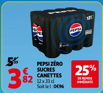 Offre: Pepsi zéro sucres canettes