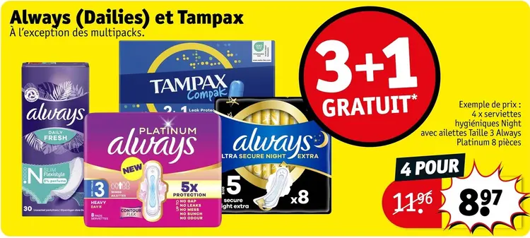 Offre: Serviettes hygiéniques Night avec ailettes Taille 3 Platinum