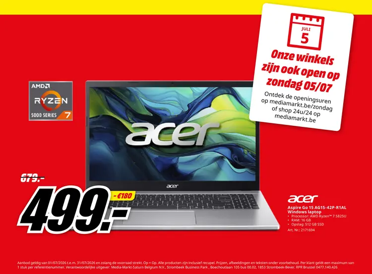 Promotie: Aspire Go 15 AG15-42P-R1AL Windows laptop