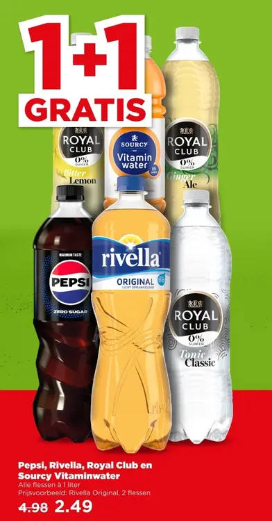 Aanbieding: Pepsi, Rivella, Royal Club en Sourcy Vitaminwater