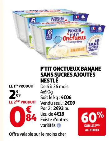 Offre: P'tit onctueux banane sans sucres ajoutés