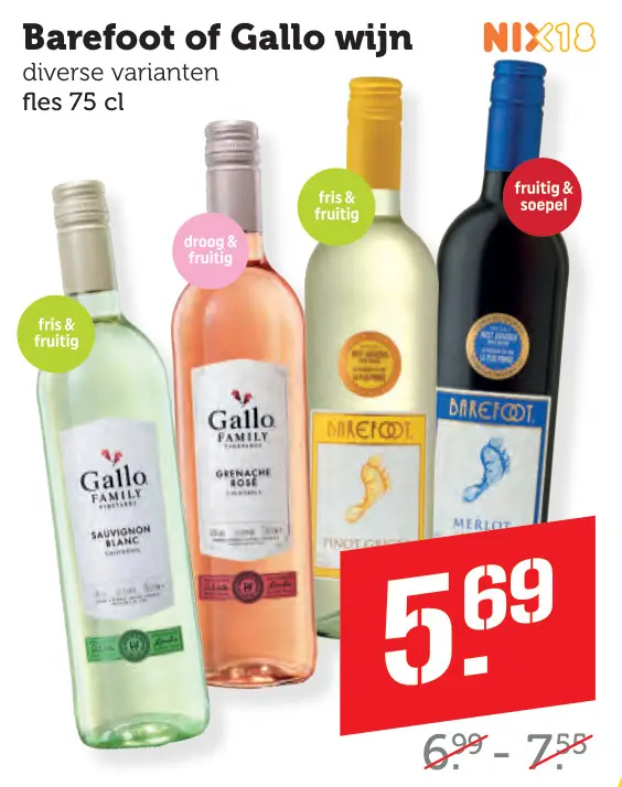 Aanbieding: Barefoot of Gallo wijn