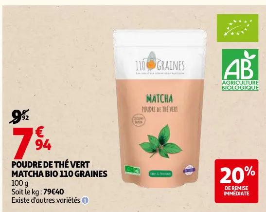 Offre: Poudre de thé vert matcha bio