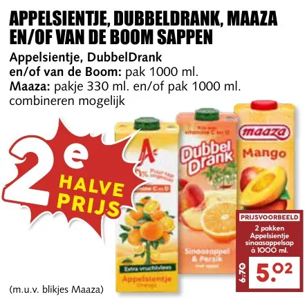 Aanbieding: Appelsientje, DubbelDrank, Maaza en/of Van de Boom sappen