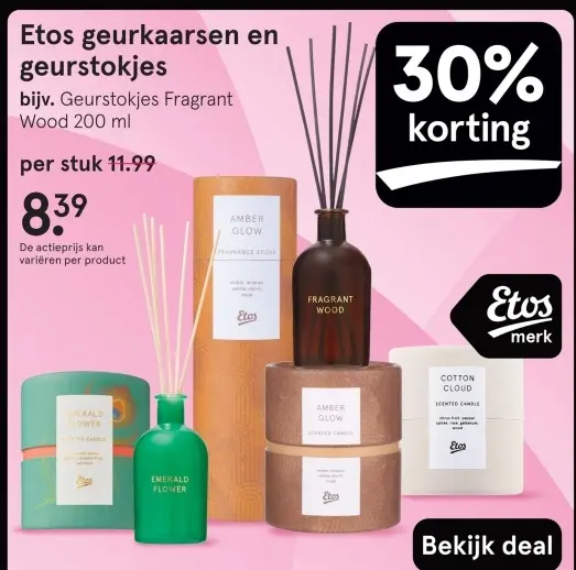 Aanbieding: Etos geurkaarsen en geurstokjes