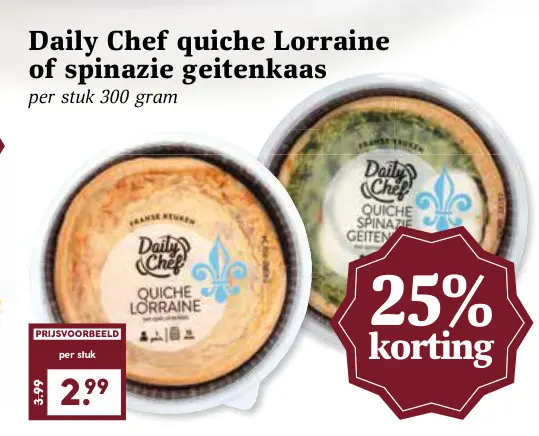 Aanbieding: quiche Lorraine of spinazie geitenkaas