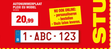 Aanbieding: Europese nummerplaat duplicaat 52x11 cm plexi