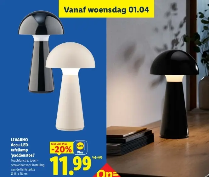 Aanbieding: Accu-LED-tafellamp 'paddenstoel'