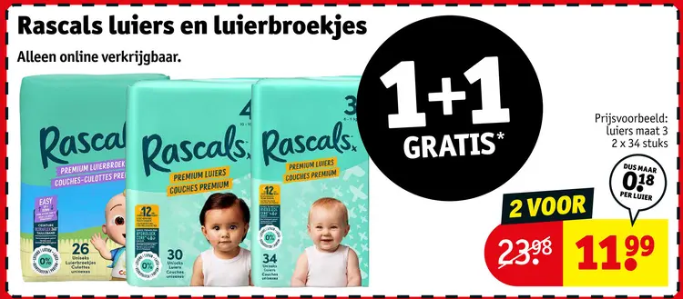 Aanbieding: Rascals luiers en luierbroekjes