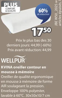 Offre: KVINA oreiller contour en mousse à mémoire