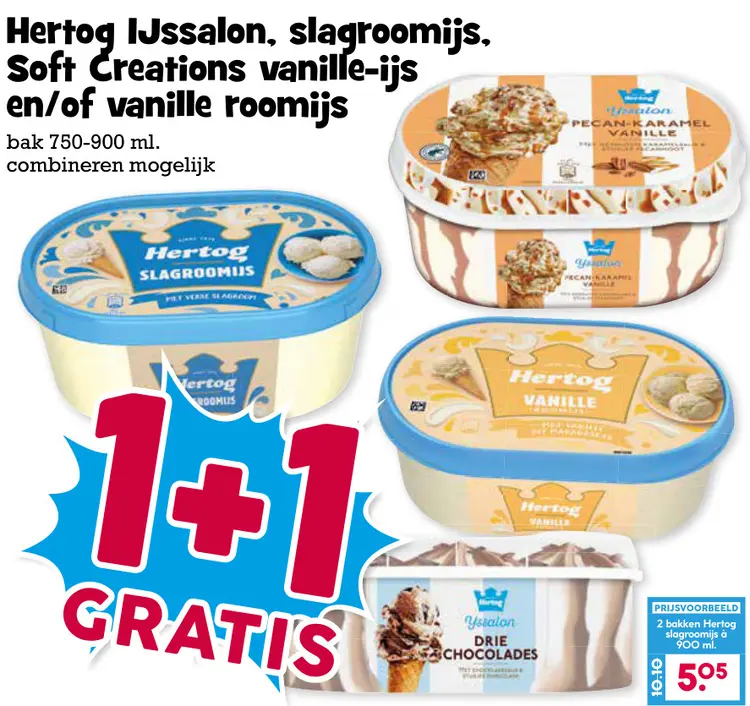 Aanbieding: Hertog Slagroomijs, Soft Creations vanille-ijs en/of vanille roomijs