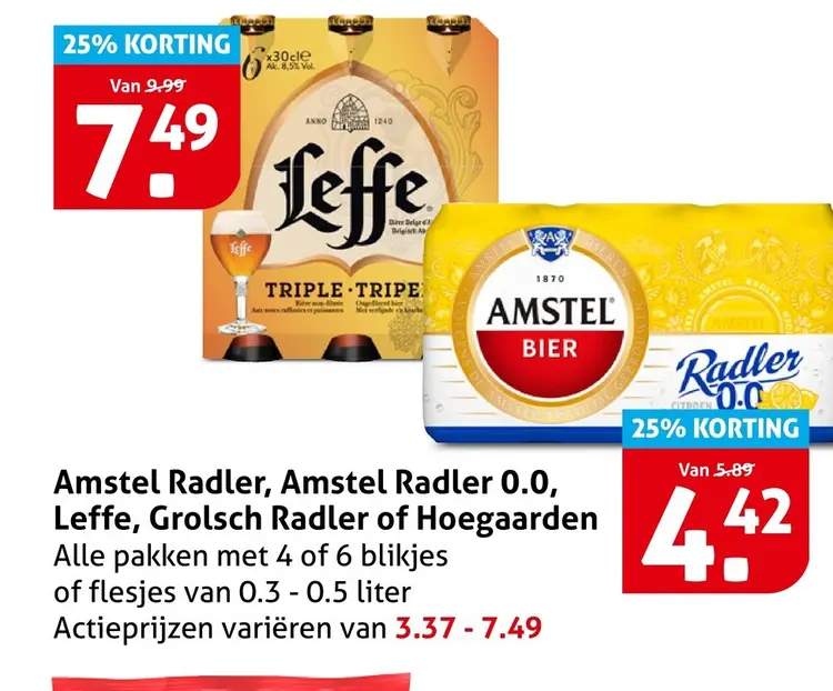 Aanbieding: Amstel Radler, Amstel Radler 0.0, Leffe, Grolsch Radler of Hoegaarden