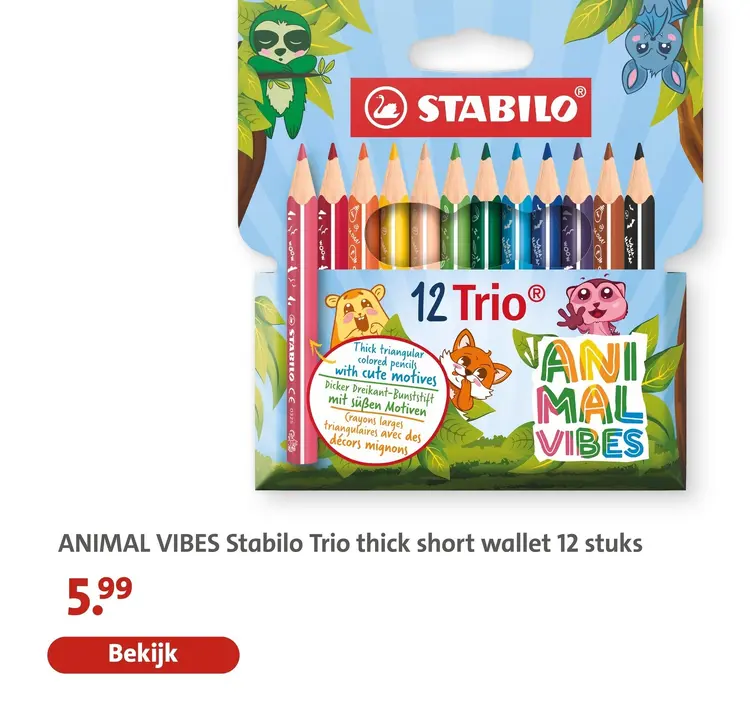 Aanbieding: ANIMAL VIBES Stabilo Trio thick short wallet