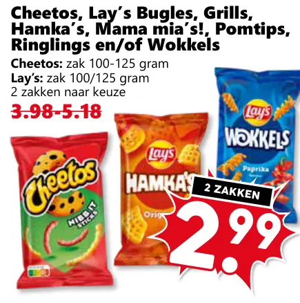 Aanbieding: Bugles, Grills, Hamka's, Mama mia's!, Pomtips
