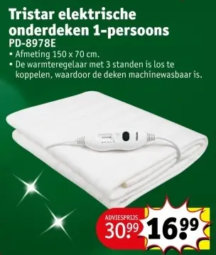 Promotie: Elektrische onderdeken 1-persoons