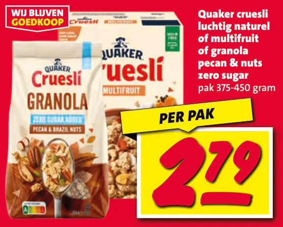 Aanbieding: Cruesli luchtig naturel of multifruit of granola pecan & nuts zero sugar