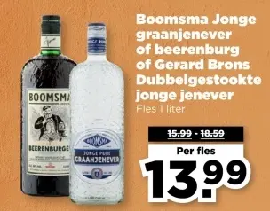 Aanbieding: Jonge graanjenever of beerenburg of Gerard Brons Dubbelgestookte jonge jenever