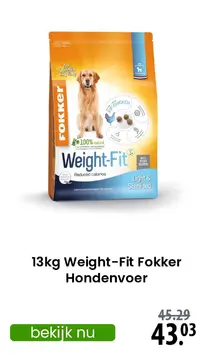 Aanbieding: 13kg Weight-Fit Fokker Hondenvoer