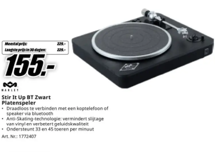 Aanbieding: Stir It Up BT Zwart Platenspeler