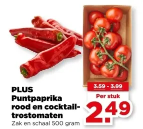 Puntpaprika rood en cocktail-trostomaten