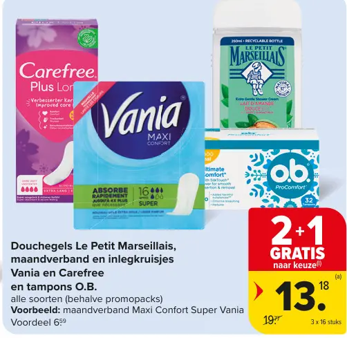 Promotie: Douchegels, maandverband en inlegkruisjes en tampons