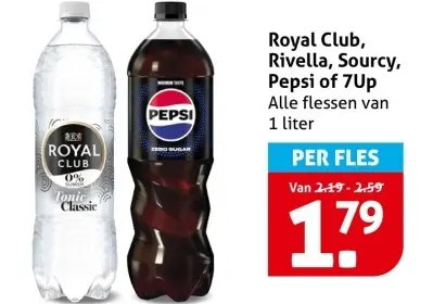 Aanbieding: Royal Club, Rivella, Sourcy, Pepsi of 7Up