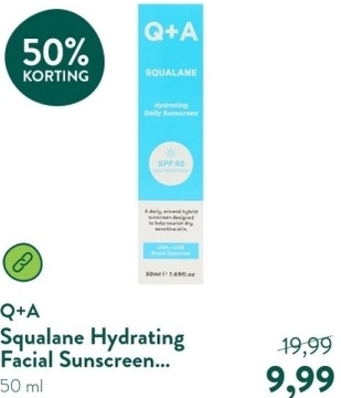 Aanbieding: Q+A Squalane Hydrating Facial Sunscreen SPF50 - 50ml