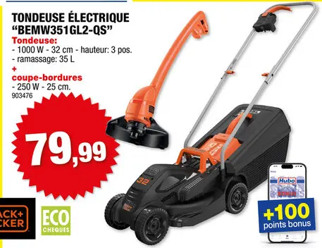 Offre: Black+Decker BEMW351GL2-QS tondeuse électrique 1000W 32cm + coupe-bordures 250W 23cm