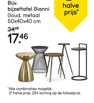 Aanbieding: Bijzettafel Gianni - goudkleurig - 50xØ40 cm