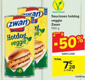 Offre: Saucisses hotdog veggie Zwan