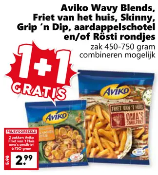 Aanbieding: Aviko Wavy Blends, Friet van het huis, Skinny, Grip 'n Dip, aardappelschotel en/of Rösti rondjes