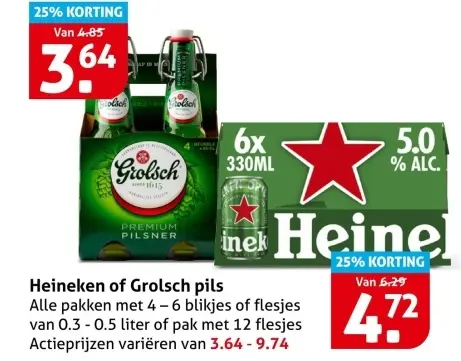 Aanbieding: Heineken of Grolsch pils