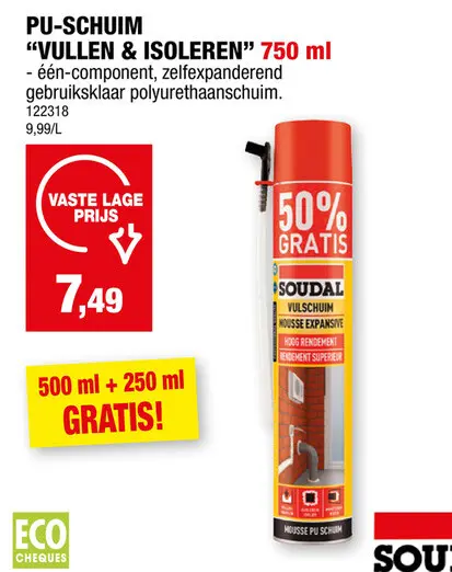 Promotie: Soudal PU-schuim 750ml