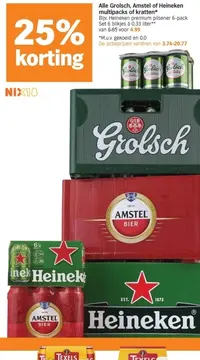 Aanbieding: Alle Grolsch, Amstel of Heineken multipacks of kratten