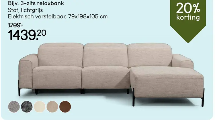 Aanbieding: Hoekbank Dave rechts - elektrisch verstelbaar - lichtgrijs