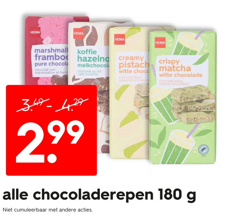 Promotie: Alle chocoladerepen 180 g