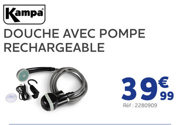 Offre: Douche avec pompe rechargeable kampa