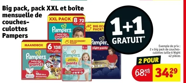 Offre: Big pack, pack XXL et boîte mensuelle de couches-culottes Pampers