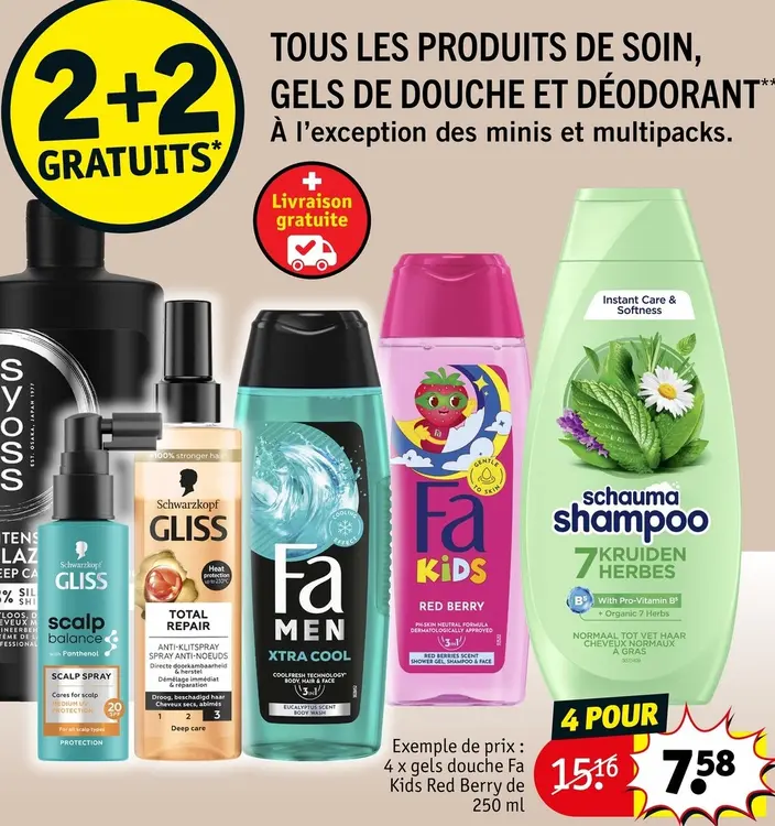 Offre: Produits de soin, gels de douche et déodorant