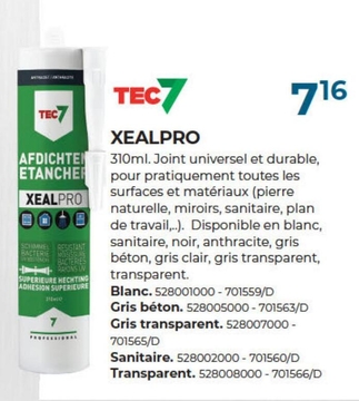 Offre: XEALPRO 310ml. Joint universel et durable